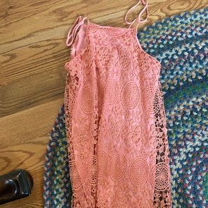 Pink Thigh Length Dress Lace